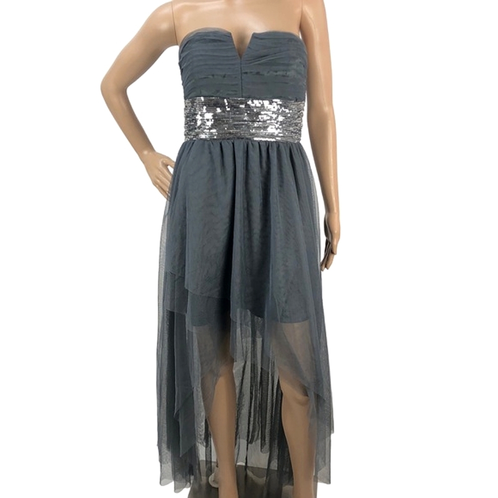Roberta Sequin Embellished Tulle Strapless Hi-Low Formal Prom Evening Dress Y2K